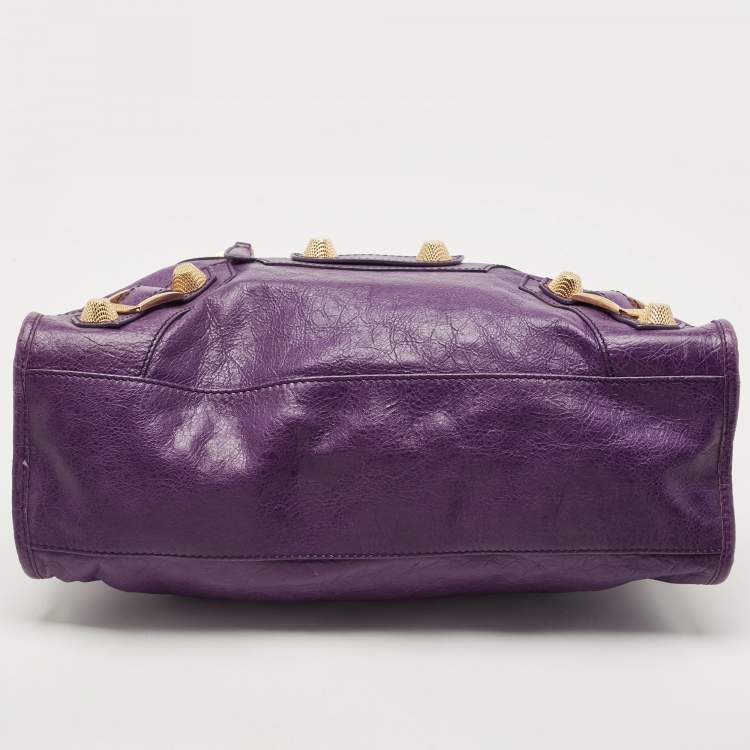 Pre Owned Balenciaga Purple Leather GGH City Bag