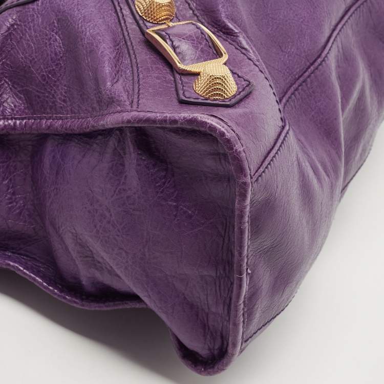 Pre Owned Balenciaga Purple Leather GGH City Bag
