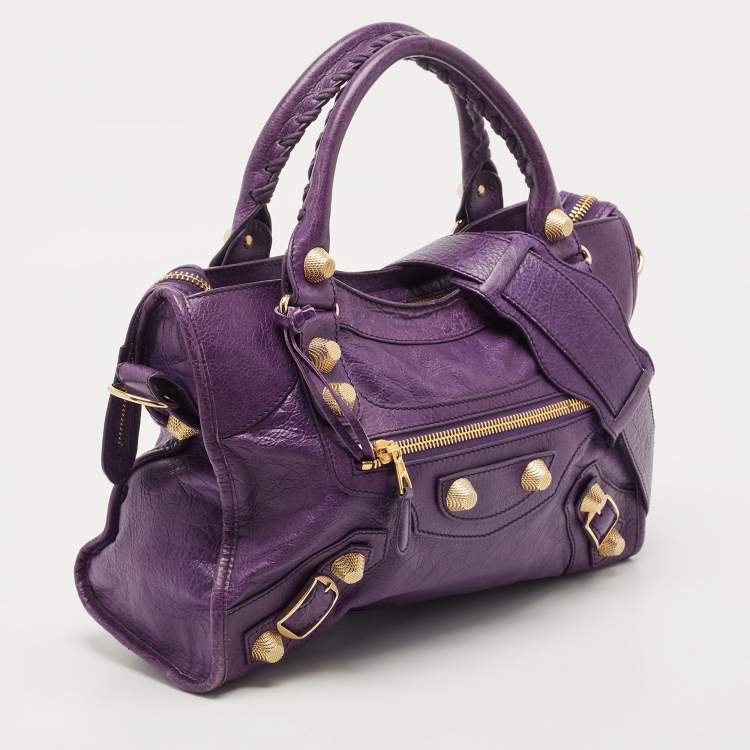 Pre Owned Balenciaga Purple Leather GGH City Bag