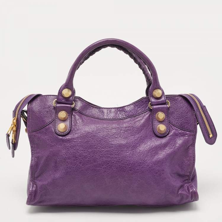 Pre Owned Balenciaga Purple Leather GGH City Bag