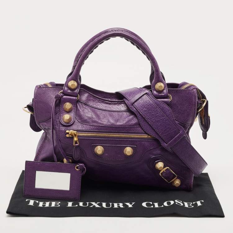 Pre Owned Balenciaga Purple Leather GGH City Bag