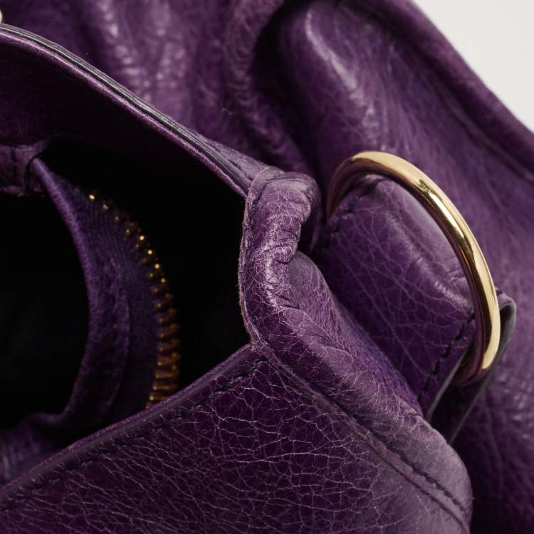 Pre Owned Balenciaga Purple Leather GGH City Bag