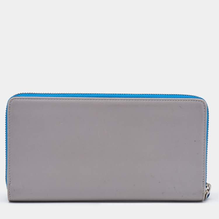 Pre Owned Balenciaga Grey/Blue Leather and Karung Leather Zip Around Wallet