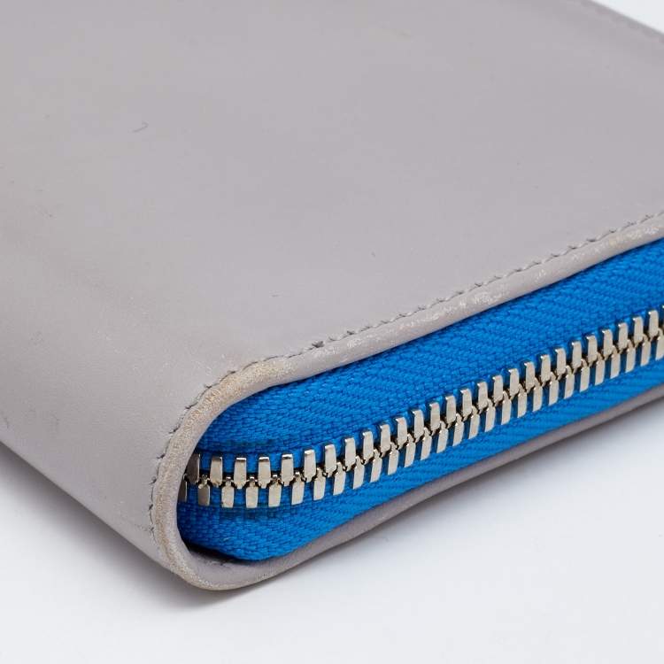 Pre Owned Balenciaga Grey/Blue Leather and Karung Leather Zip Around Wallet