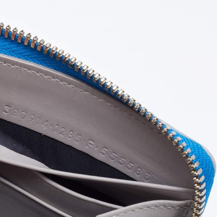 Pre Owned Balenciaga Grey/Blue Leather and Karung Leather Zip Around Wallet