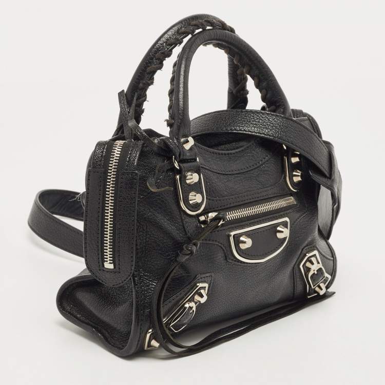 Pre Owned Balenciaga Black Leather Classic Mini City Tote