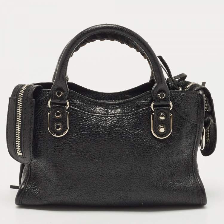 Pre Owned Balenciaga Black Leather Classic Mini City Tote