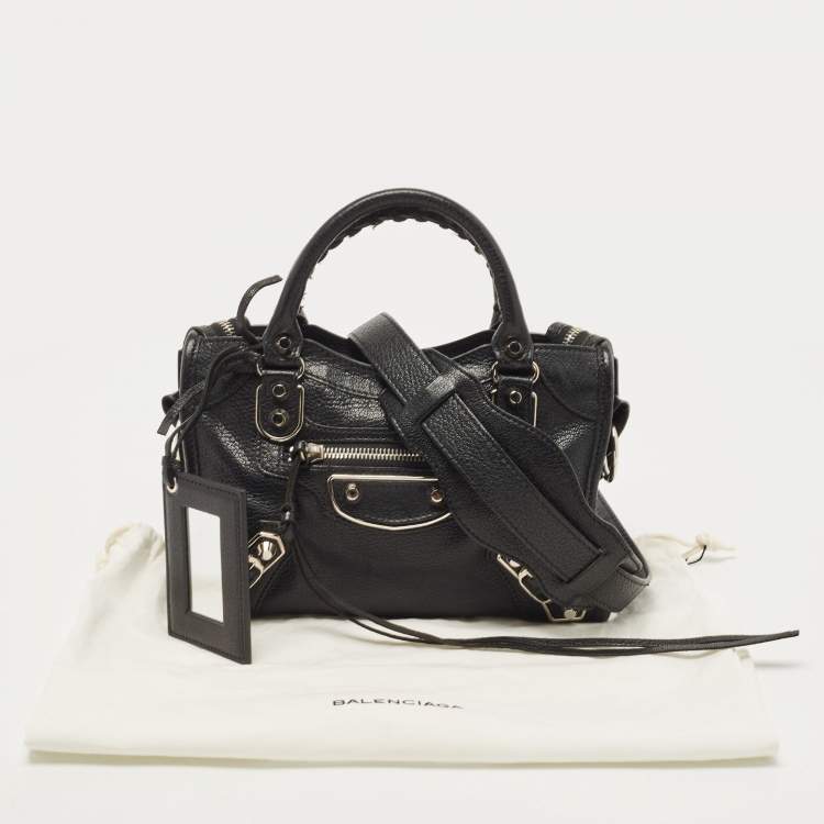 Pre Owned Balenciaga Black Leather Classic Mini City Tote