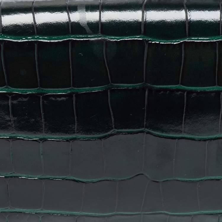 Pre Owned Balenciaga Green Croc Embossed Glazed Leather B. Logo Wallet On Chain
