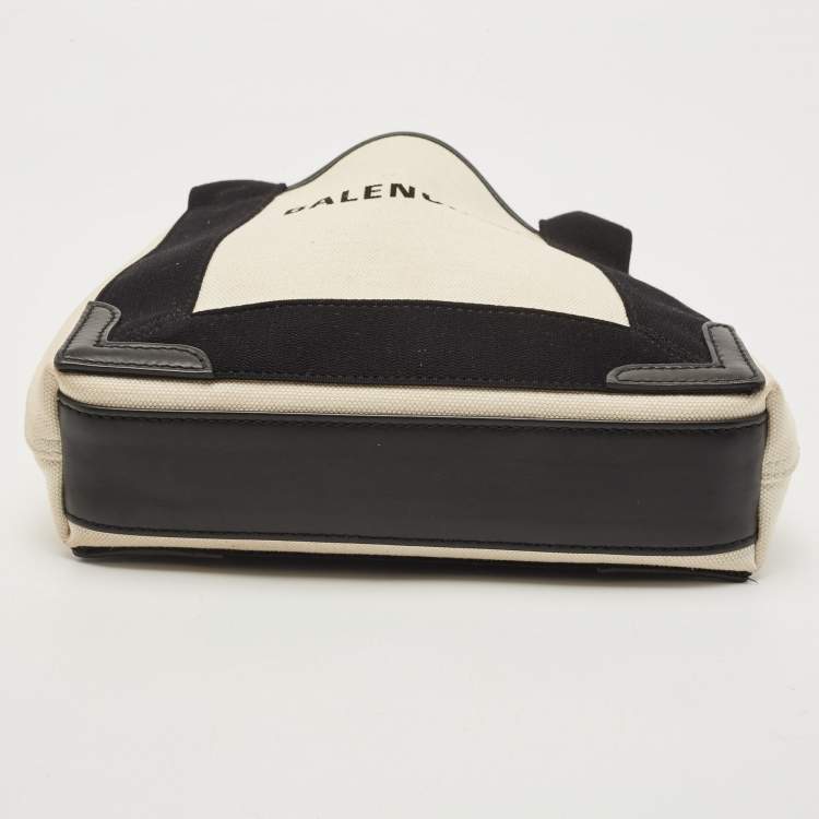 Pre Owned Balenciaga Black/White Canvas and Leather XS Cabas Tote