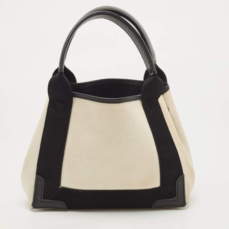 Pre Owned Balenciaga Black/White Canvas and Leather XS Cabas Tote