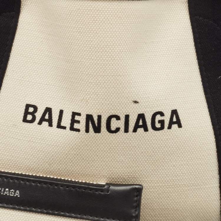 Pre Owned Balenciaga Black/White Canvas and Leather XS Cabas Tote
