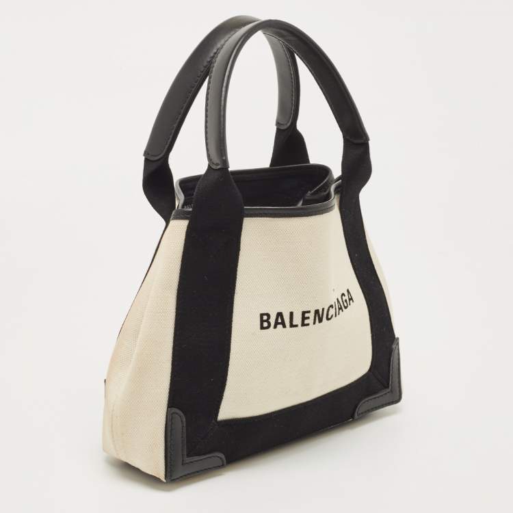 Pre Owned Balenciaga Black/White Canvas and Leather XS Cabas Tote