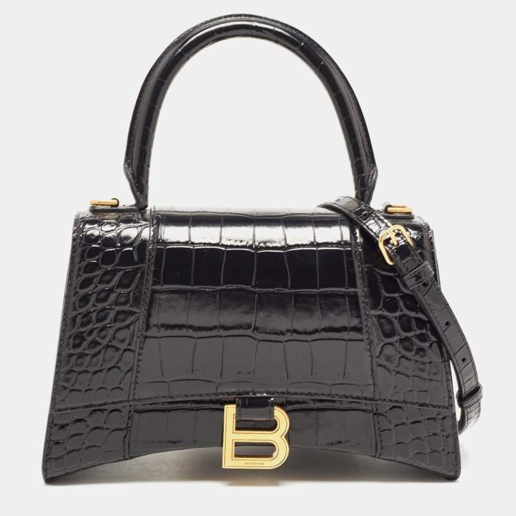 Authentic Balenciaga Hourglass Mini Top Handle Croc Embossed