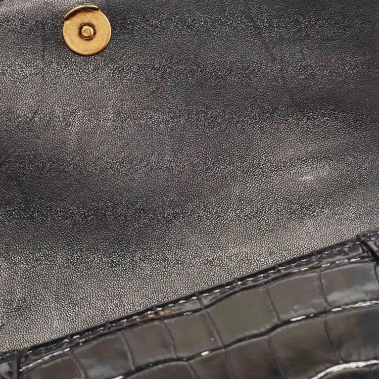 Pre Owned Balenciaga Black Croc Embossed Leather Small Hourglass Top Handle Bag
