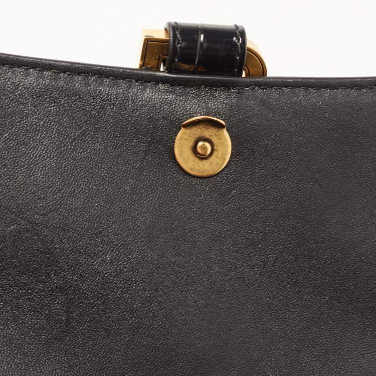 Pre Owned Balenciaga Black Croc Embossed Leather Small Hourglass Top Handle Bag