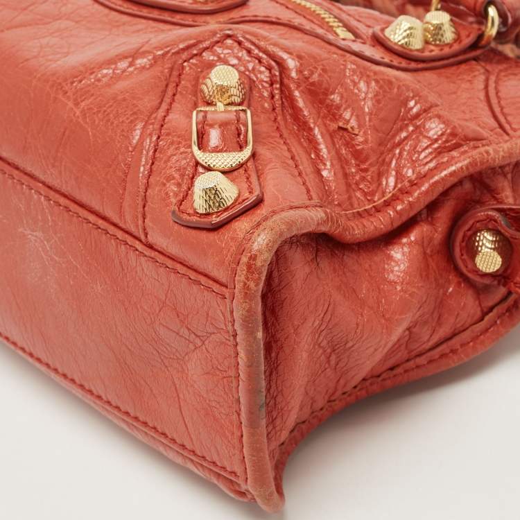 Pre Owned Balenciaga Rust Orange Leather Mini RGH City Bag