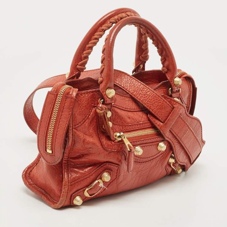 Pre Owned Balenciaga Rust Orange Leather Mini RGH City Bag