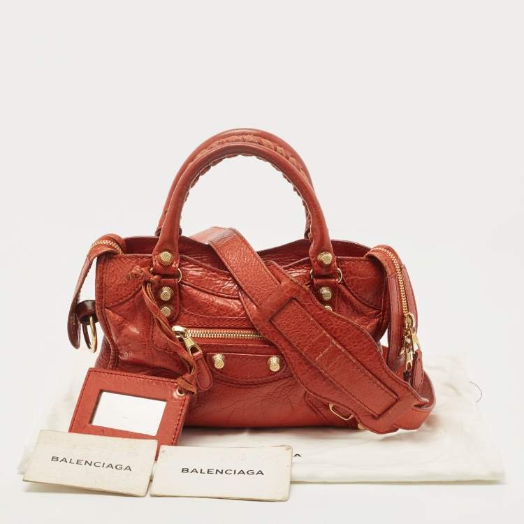 Pre Owned Balenciaga Rust Orange Leather Mini RGH City Bag
