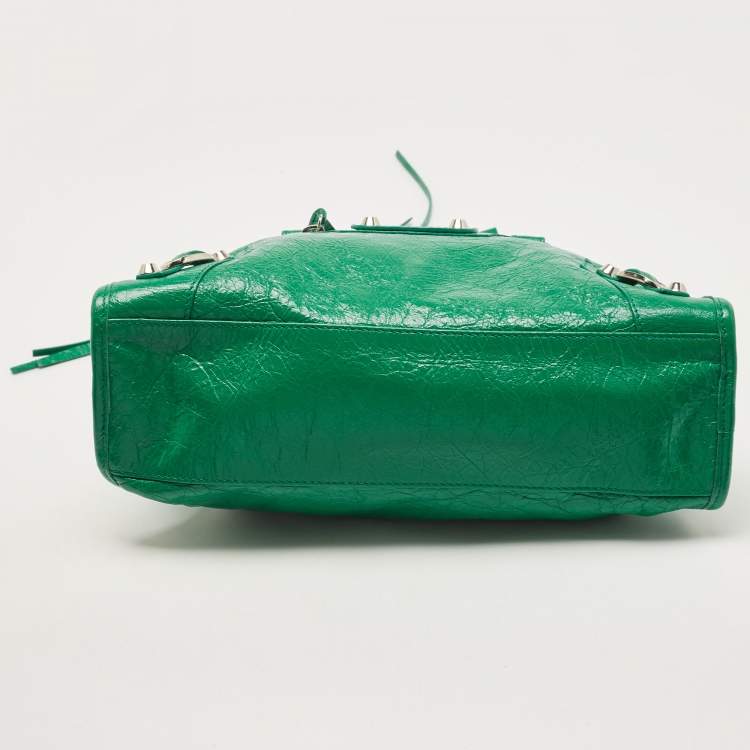 Pre Owned Balenciaga Green Leather Small Classic City RH Tote