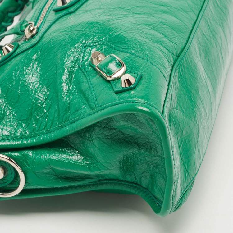 Pre Owned Balenciaga Green Leather Small Classic City RH Tote