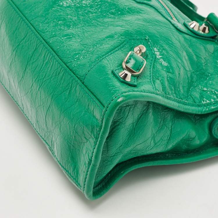 Pre Owned Balenciaga Green Leather Small Classic City RH Tote