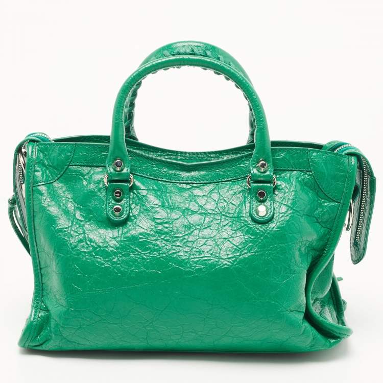 Pre Owned Balenciaga Green Leather Small Classic City RH Tote