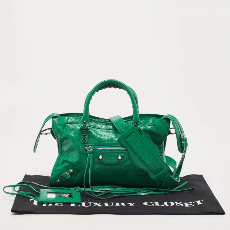 Pre Owned Balenciaga Green Leather Small Classic City RH Tote