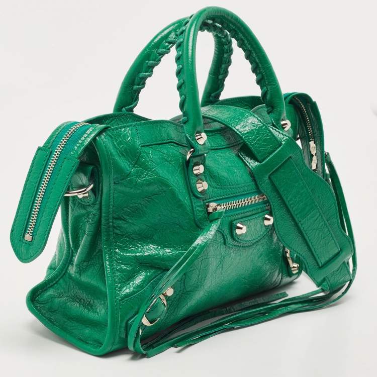 Pre Owned Balenciaga Green Leather Small Classic City RH Tote