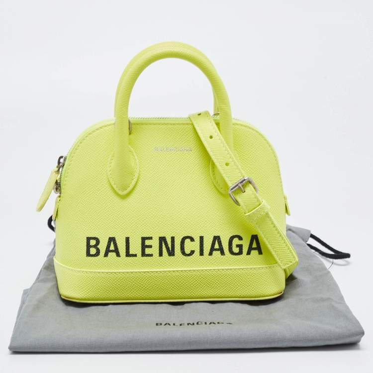 Pre Owned Balenciaga Neon Yellow Leather XXS Ville Satchel