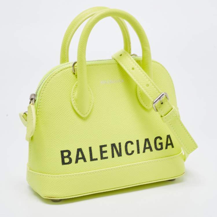 Pre Owned Balenciaga Neon Yellow Leather XXS Ville Satchel