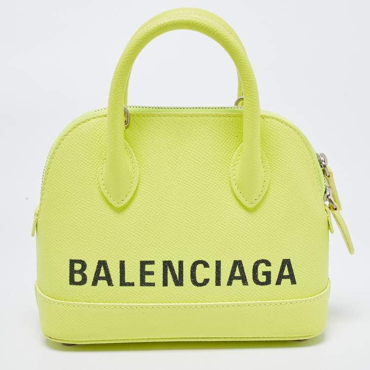 Pre Owned Balenciaga Neon Yellow Leather XXS Ville Satchel