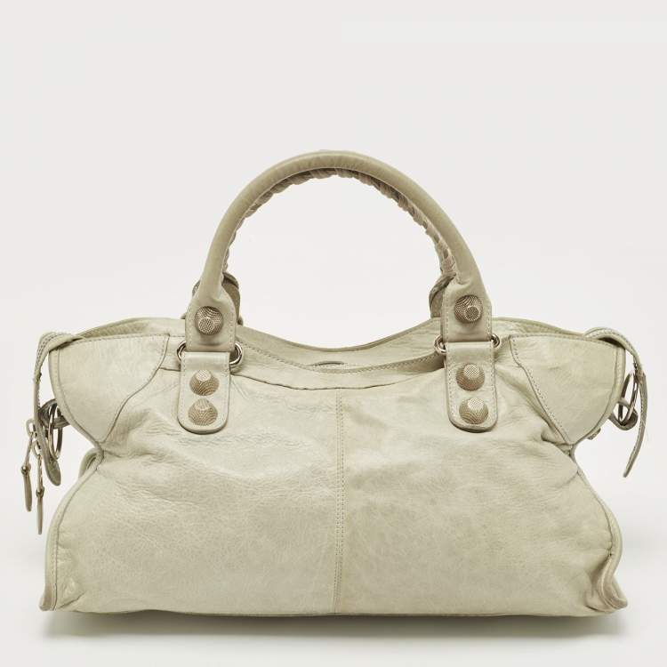 Pre Owned Balenciaga Light Green Leather Giant 21 Silver Hardware Part-Time Tote