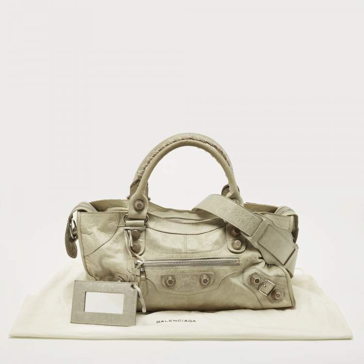 Pre Owned Balenciaga Light Green Leather Giant 21 Silver Hardware Part-Time Tote