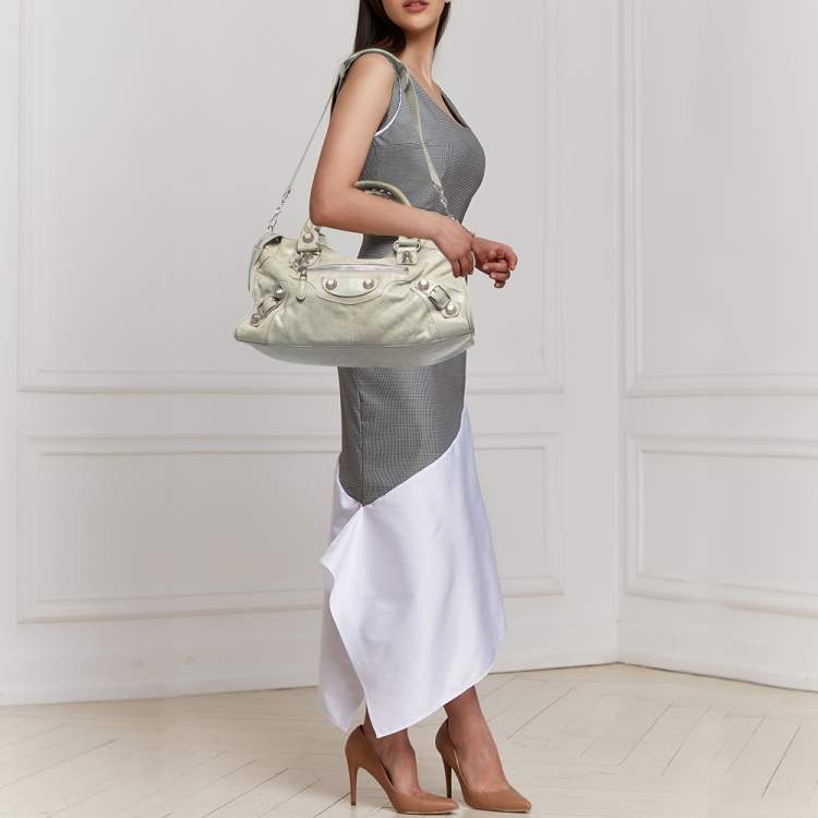Pre Owned Balenciaga Light Green Leather Giant 21 Silver Hardware Part-Time Tote