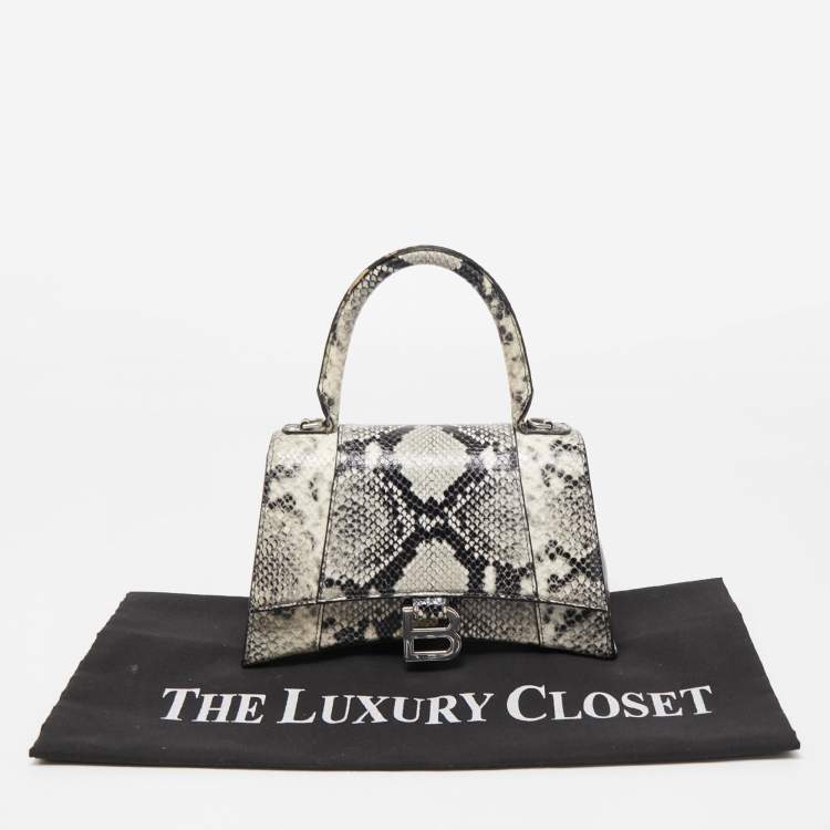 Pre Owned Balenciaga Black/Grey Python Embossed Leather Hourglass Top Handle Bag