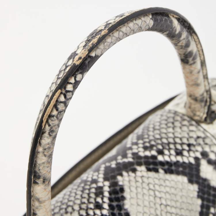 Pre Owned Balenciaga Black/Grey Python Embossed Leather Hourglass Top Handle Bag