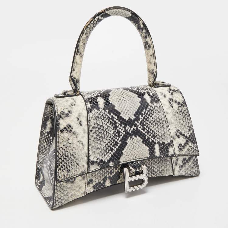 Pre Owned Balenciaga Black/Grey Python Embossed Leather Hourglass Top Handle Bag