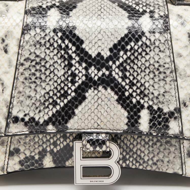Pre Owned Balenciaga Black/Grey Python Embossed Leather Hourglass Top Handle Bag