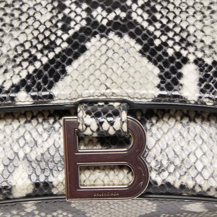 Pre Owned Balenciaga Black/Grey Python Embossed Leather Hourglass Top Handle Bag