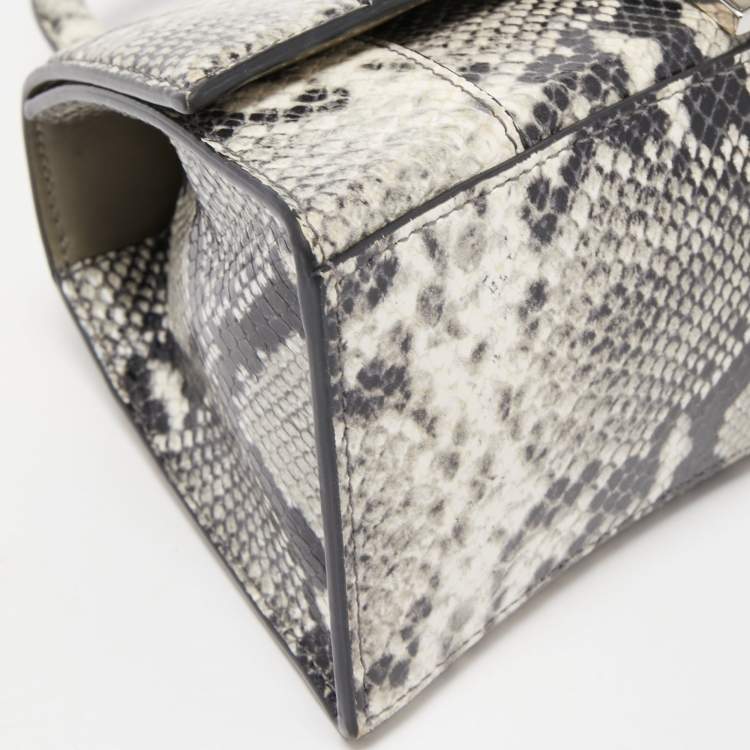 Pre Owned Balenciaga Black/Grey Python Embossed Leather Hourglass Top Handle Bag