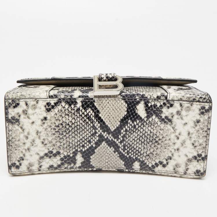 Pre Owned Balenciaga Black/Grey Python Embossed Leather Hourglass Top Handle Bag