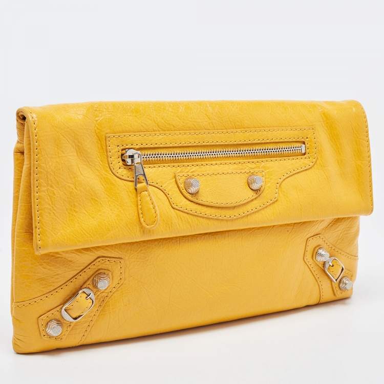 Pre Owned Balenciaga Mustard Leather RSH Envelope Clutch