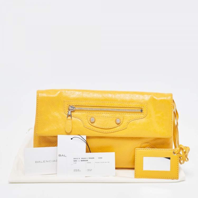 Pre Owned Balenciaga Mustard Leather RSH Envelope Clutch