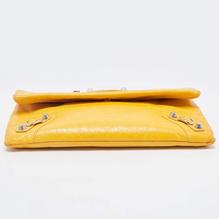 Pre Owned Balenciaga Mustard Leather RSH Envelope Clutch