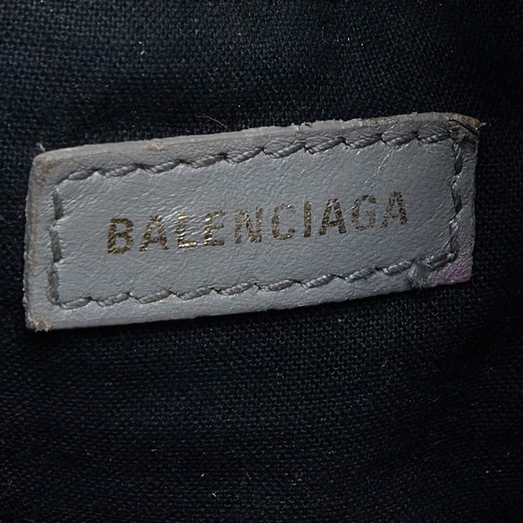 Pre Owned Balenciaga Grey Croc Embossed Leather Mini Metallic Edge City Bag