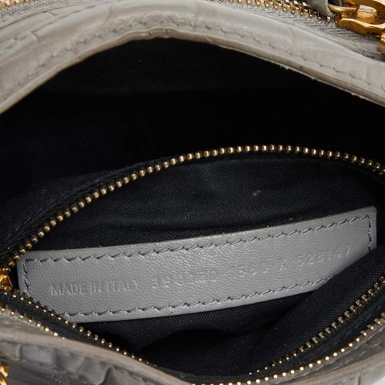 Pre Owned Balenciaga Grey Croc Embossed Leather Mini Metallic Edge City Bag