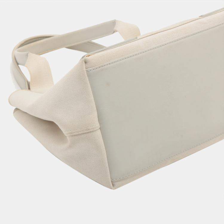Pre Owned Balenciaga Navy Cabas Canvas & leather Tote bag White 339933
