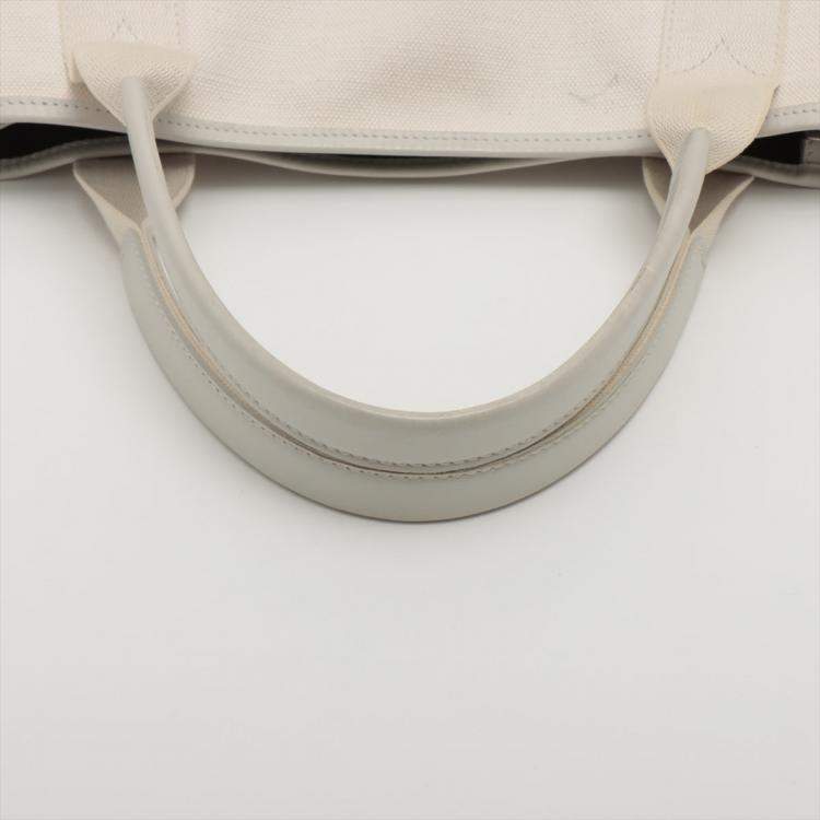 Pre Owned Balenciaga Navy Cabas Canvas & leather Tote bag White 339933
