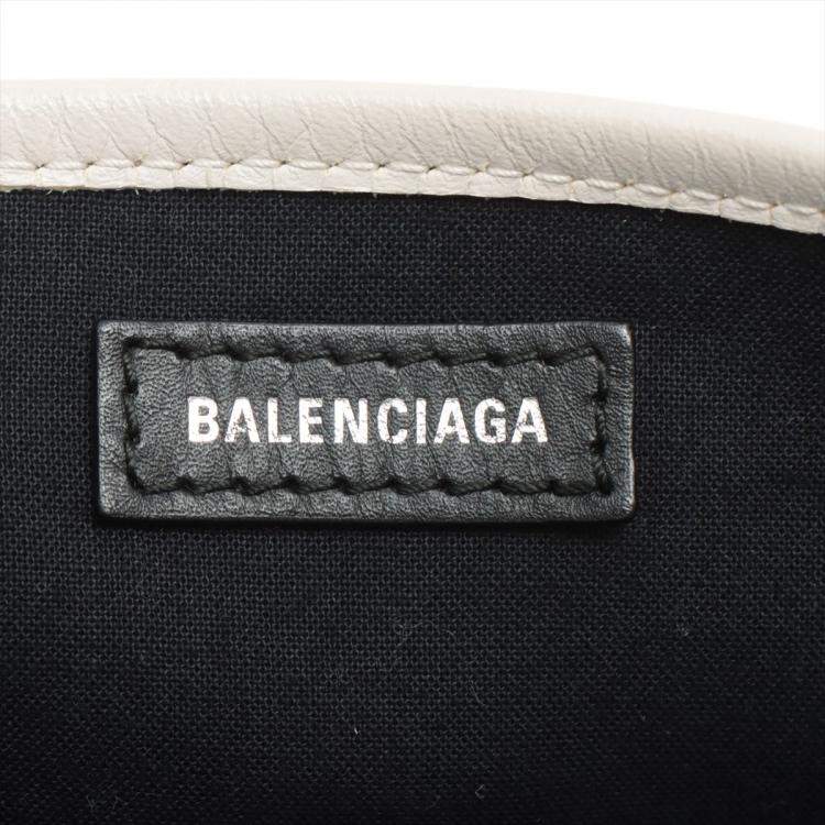 Pre Owned Balenciaga Navy Cabas Canvas & leather Tote bag White 339933
